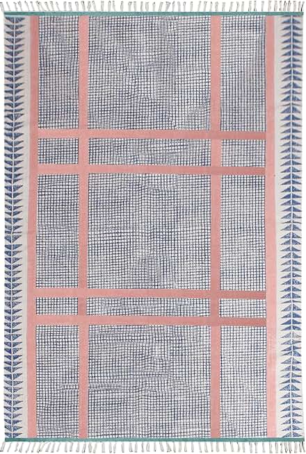 Kilim Rug 12x15 Area Rug Blue Pink Cotton Rug Flatweave Rug Easy Washable Rug Boho Rugs for Large Area Bedroom Rug Living Room Dining Table Room
