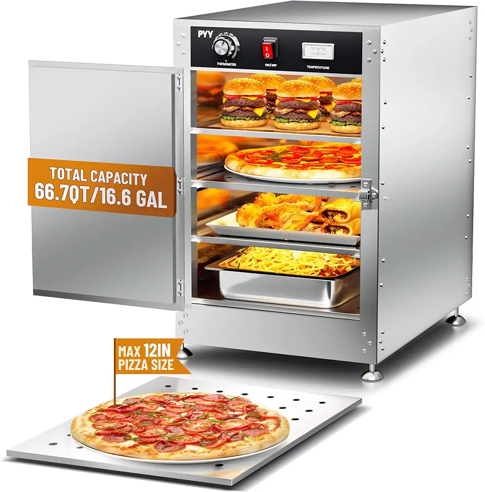 PYY Commercial Hot Box - Food Warmer Cabinet with Portable Tiers*4, Insulated Warming Cabinets with Water Tray, Perfect for Food Pans, Suit for Restaurant, School