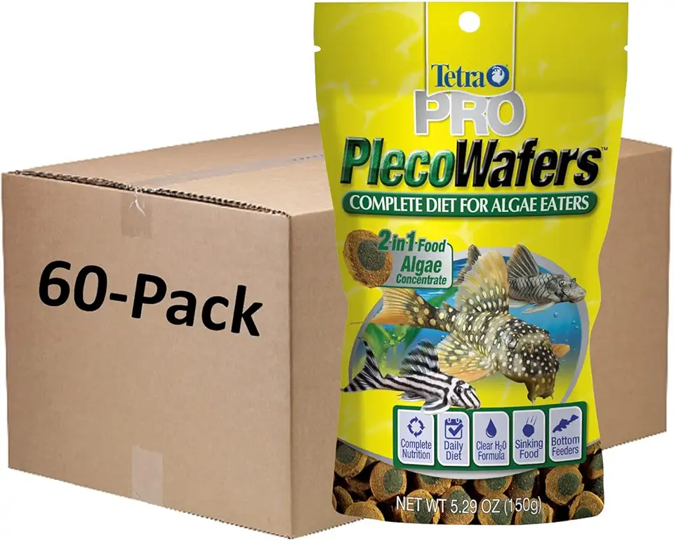 PRO PlecoWafers, Nutritionally Balanced Vegetarian Fish Food, Concentrated Algae Center (1 CASE of 60 Packs of 5.29 OZ Packages)