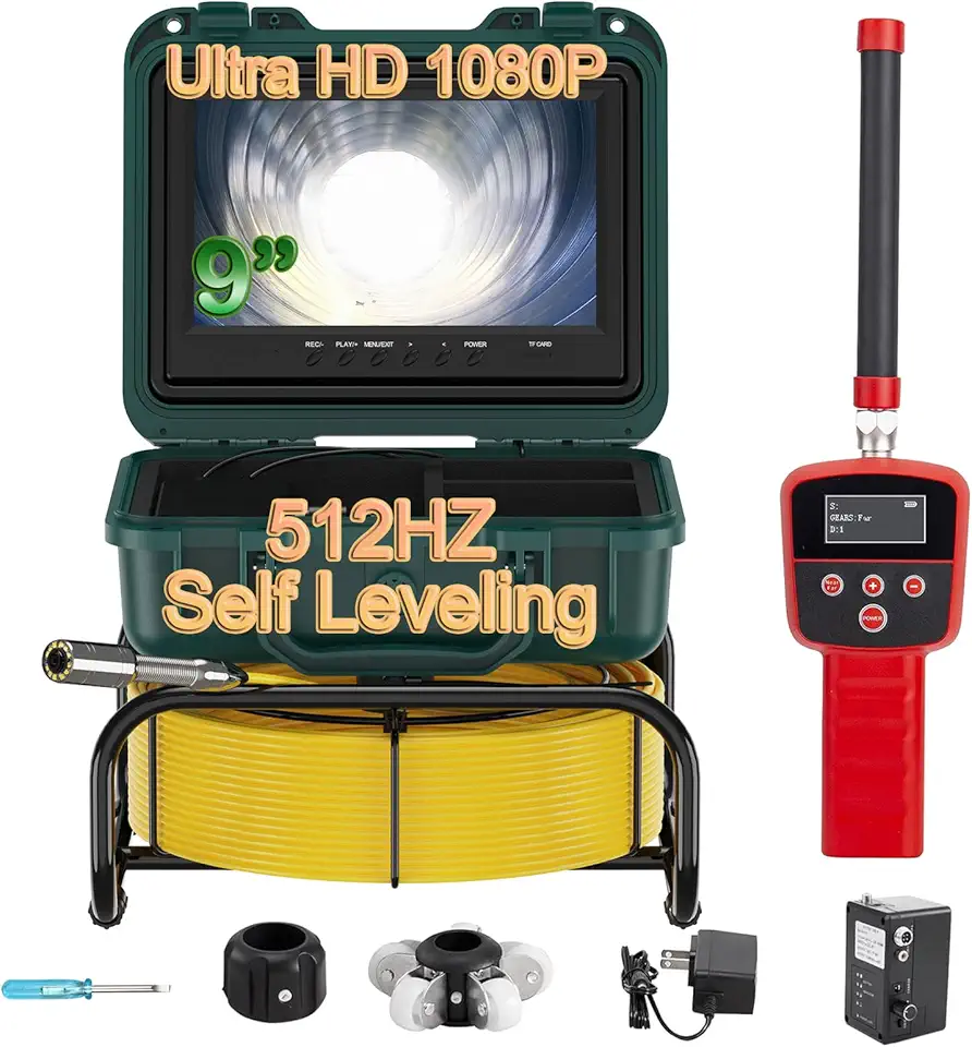 Sewer Camera with Locator 100FT,16GB JQKJCAM HD Plumbing Camera Self Leveling Pipe Endoscope with 12 LED Light 9