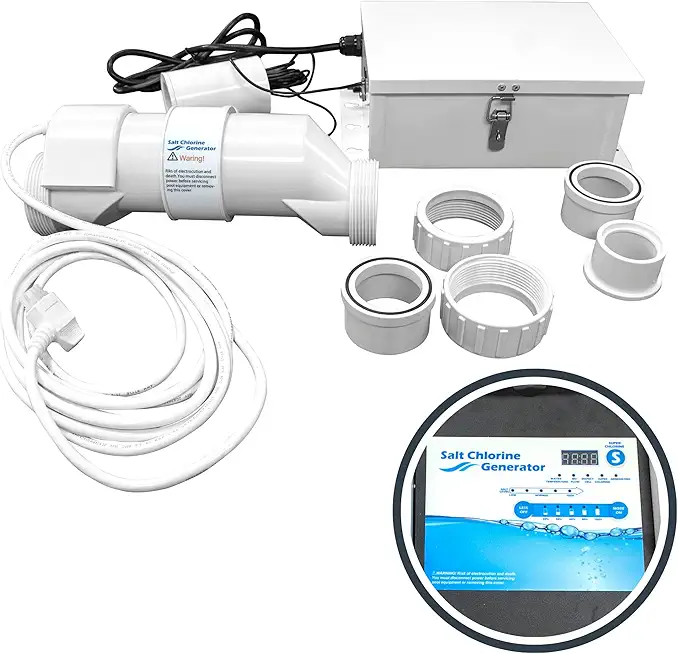 HYDROTOOLS By SWIMLINE 87625 Salt Water Chlorine Generator System For Pools Up To 25K Gallons, 13 Titanium Plates 1.6 Lbs CL Output, Universal Compatibility Easy Install Above & Inground Swimming Pool