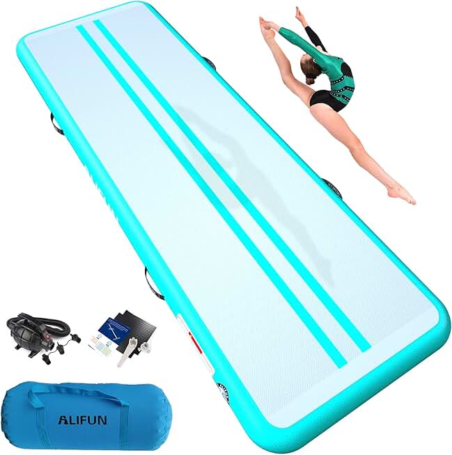 ALIFUN Inflatable Tumbling Track Mat 6.6ft 10ft 13ft 16ft 20ft 30ft 40ft Length 4/8 Inches Thick 3.3ft/6.6ft Wide Flooring Training Mats for Gymnastics Team Sports with Electric Air Pump