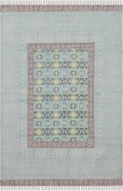 Kilim Rug 8 Square Rug Boho Rug Blue Maroon Cotton Dhurrie Indoor Outdoor Use Flatweave Rugs for Large Bedroom Square Dining Table Hall Room Patio Doormat