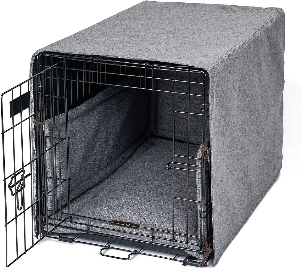 Jax & Bones Dog Crate Cover & Dog Crate Pad Set - Includes Crate Bed, Kennel Cover, & Soft Liner That Acts Like a Bumper - Extra Large Lark Graphite - Made in USA