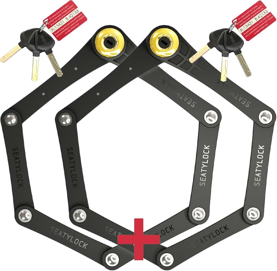 FoldyLock Forever Folding Bike Lock Set - 2 Matching Bike Locks with 6 Identical Keys - Patented High Security Heavy Duty Anti Theft 18/18 Sold Secure Gold Bicycle Locks for Bicycles & E-Bikes - 35.4