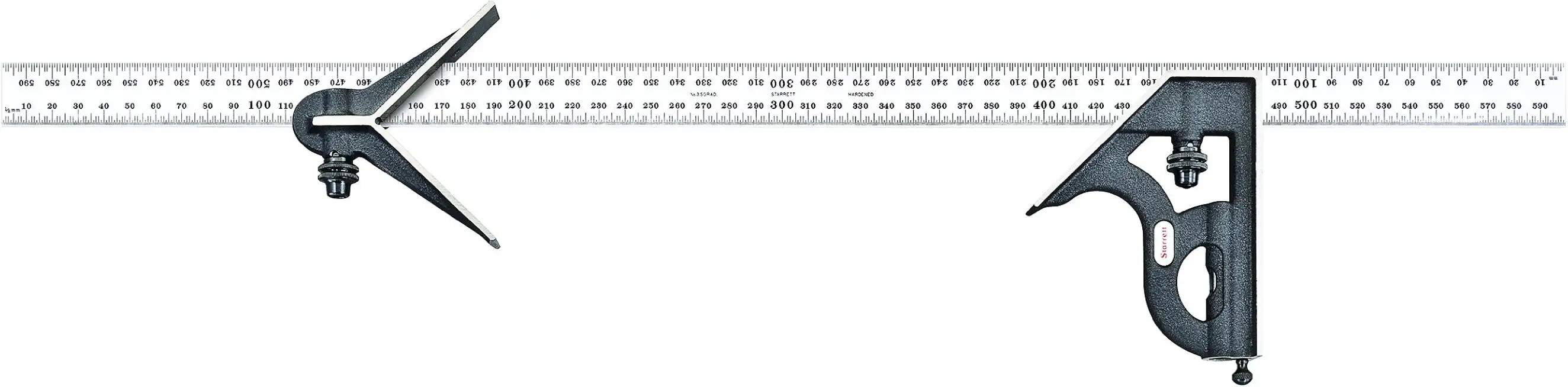 Starrett C11MHC-600 Cast Iron Square And Center Heads With Satin Chrome Blade Combination Square, Black Wrinkle Finish, 600mm Size