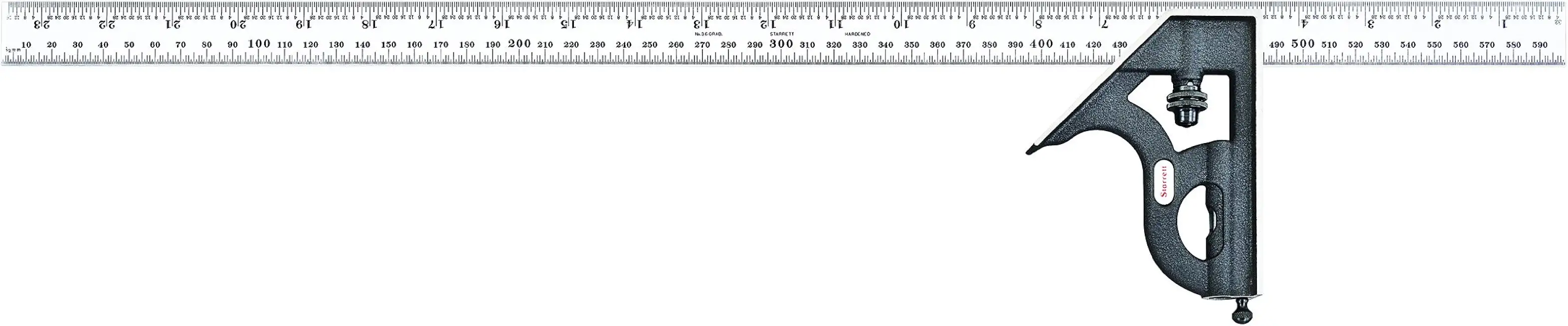 Starrett C11MEH-600 Cast Iron Square Head With Satin Chrome Blade Combination Square, Black Wrinkle Finish, 600mm Size