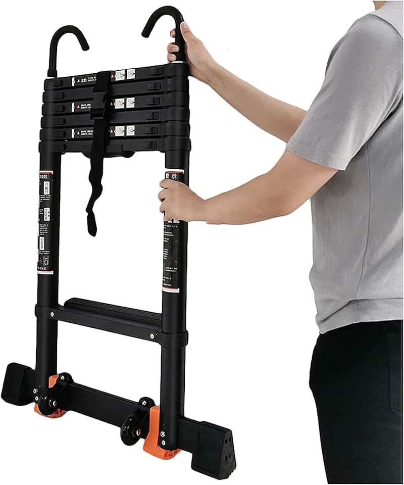 Extendable Ladders Telescoping Ladder with Removable Hooks and Wheels 6m/5m/4m/3m/2m for Rooftop Tent, Aluminum Extension Telescopic Ladders for Loft RV Outdoor Use, Load 150kg