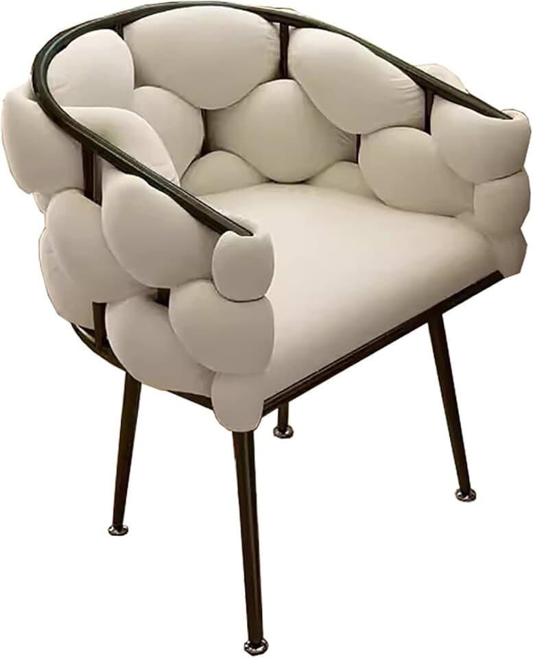 Meal Chairs Upholstered Armless Dining Chairs with Metal Legs Modern Kitchen Chair Soft Comfortable Accent Side Chair for Living Room Bedroom Leisure Chair Sturdy Durable/Beige - Black Legs/On