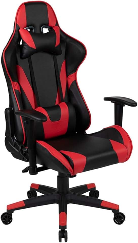 Flash Furniture X20 Fully Reclining LeatherSoft Racing Style Gaming Chair with and Lumbar Pillows, Ergonomic Padded Swivel Computer Chair, Red/Black