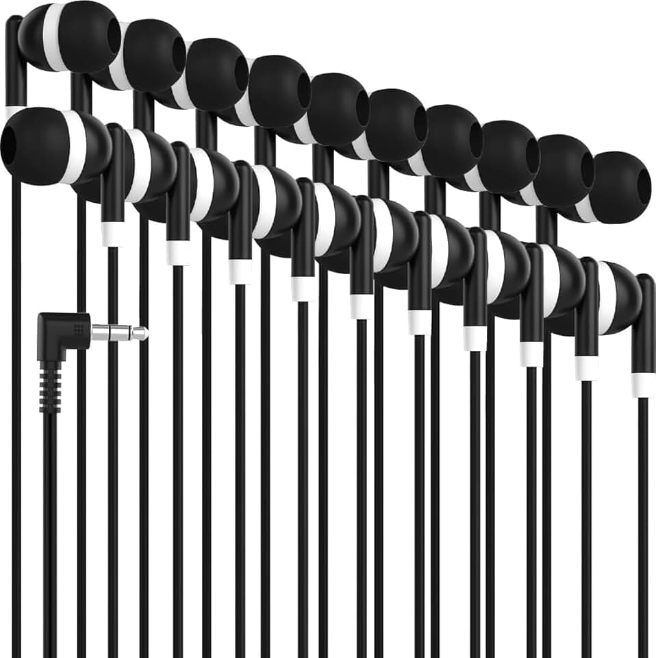 Maeline Bulk Earbuds 1000 Pack Stereo Headphones Ideal for K-12-College Classrooms, Library, Travel, Gym, Museum, 3.5mm Plug, Tangle-Free Wired Earbuds for Phone, Tablet, Computer, Laptop