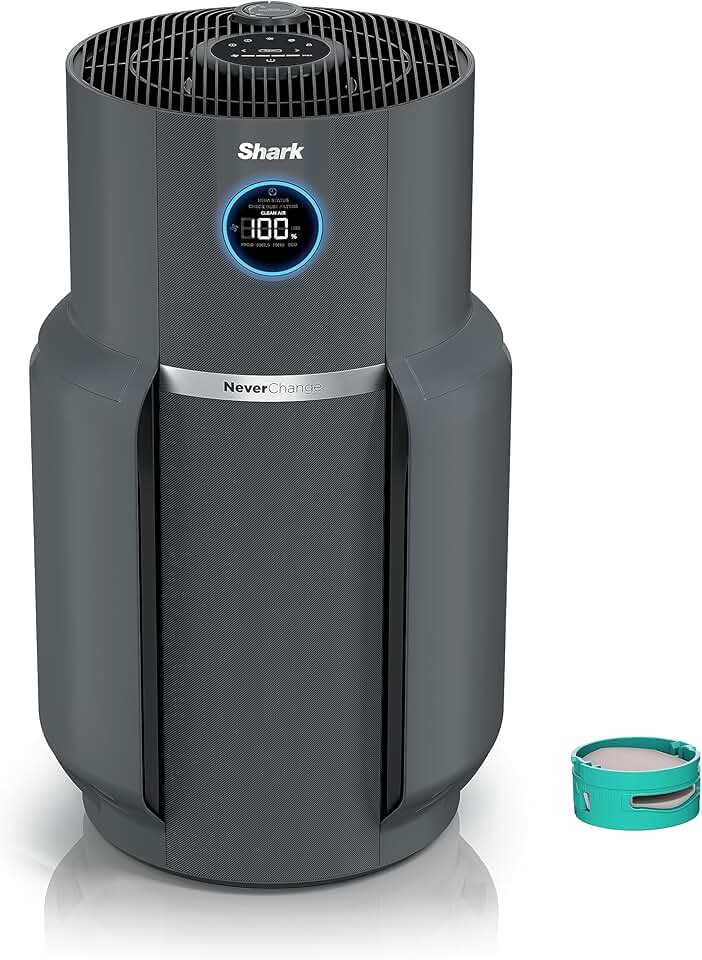 Shark HP301 NeverChange Air Purifier MAX, 5-year filter, save $300+ in filter replacements, Whole Home, 1300 sq. ft., Odor Neutralizer Technology, captures 99.98% of particles, dust, smells, Grey