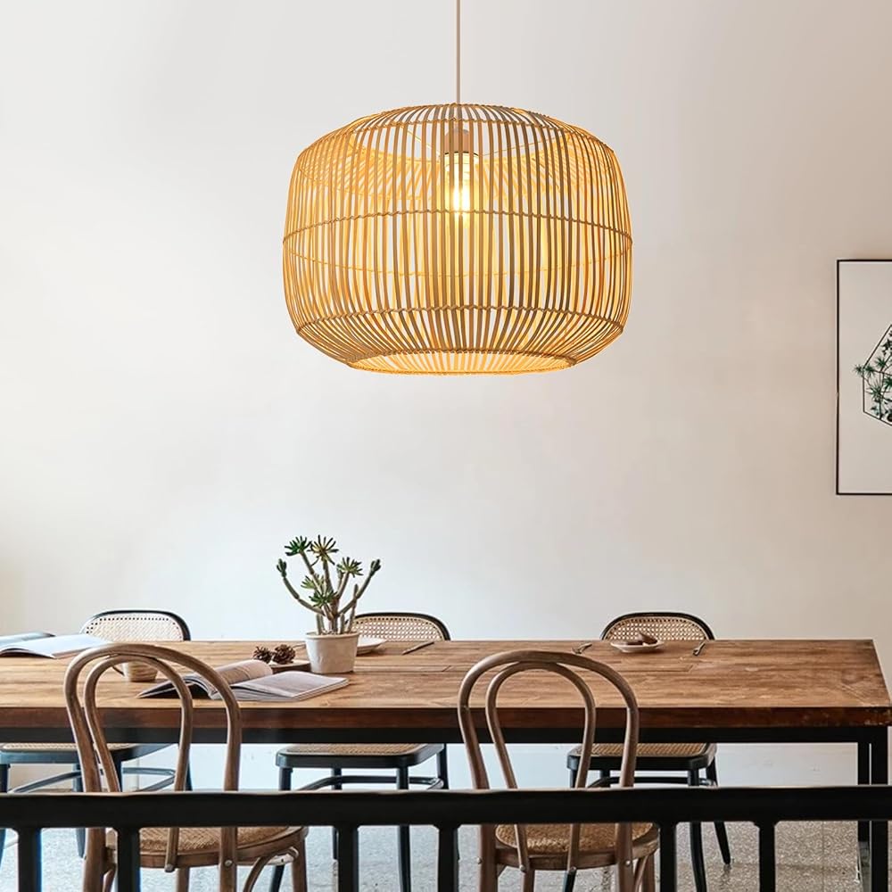 Arturesthome Bamboo Woven Chandelier, Wicker Pendant Light Fixtures, Retro Boho Hanging Lamp Ceiling Lighting Kitchen Island Cafe Bar