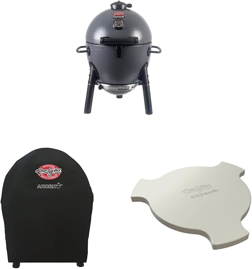 Char-Griller® AKORN® Jr. Portable Kamado Charcoal Grill & 6659 AKORN Jr. Portable Kamado Charcoal Grill Cover & ® AKORN Jr Charcoal Grill and Smoker Ceramic Smokin' Stone Accessory