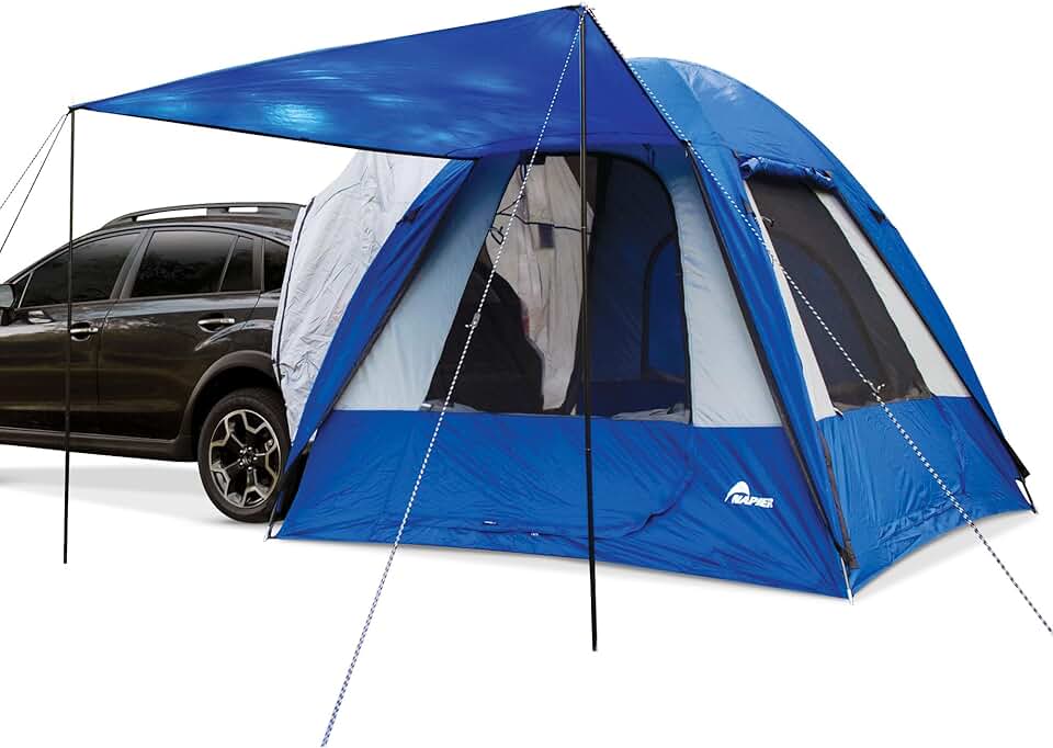 Napier Sportz Hatchback and Small CUV Tent 8'x8' Waterproof Camping Tent with Awning 4 Person Blue/Grey Car Tent