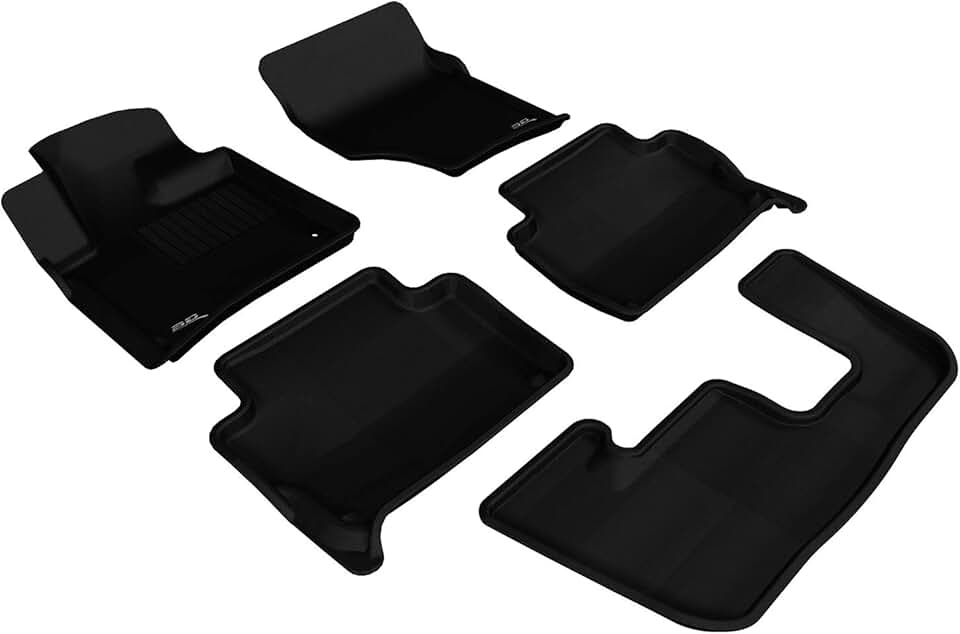 3D MAXpider - L1AD02601509 All-Weather Floor Mats for Audi Q7 (2nd Row Bench Seat) 2007-2015 Custom Fit Car Floor Liners, Kagu Series (1st, 2nd & 3rd Row, Black)