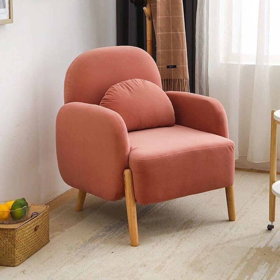 Cozy Lambswool Nordic Armchair in Dark Pink Soft Modern Seating, 24.41*31.1*26.77in