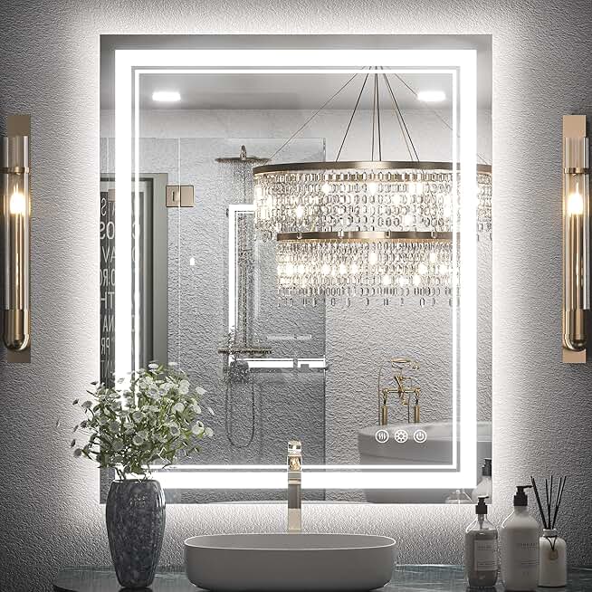 LED Bathroom Mirror 30 x 36 Inch with Front and Back Light, Stepless 3 Colors Temperature & Dimmable Backlit Mirror, UL Listed LED Driver, Double Lights, Anti-Fog LED Vanity Mirror for Wall