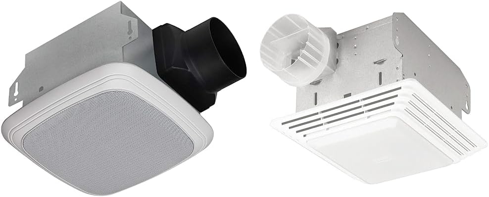 Homewerks Worldwide 7130-04-BT Bathroom Fan Bluetooth Speaker, White & Broan-NuTone 678 Ventilation Fan and Light Combo for Bathroom and Home, 100 Watts, 50 CFM,White