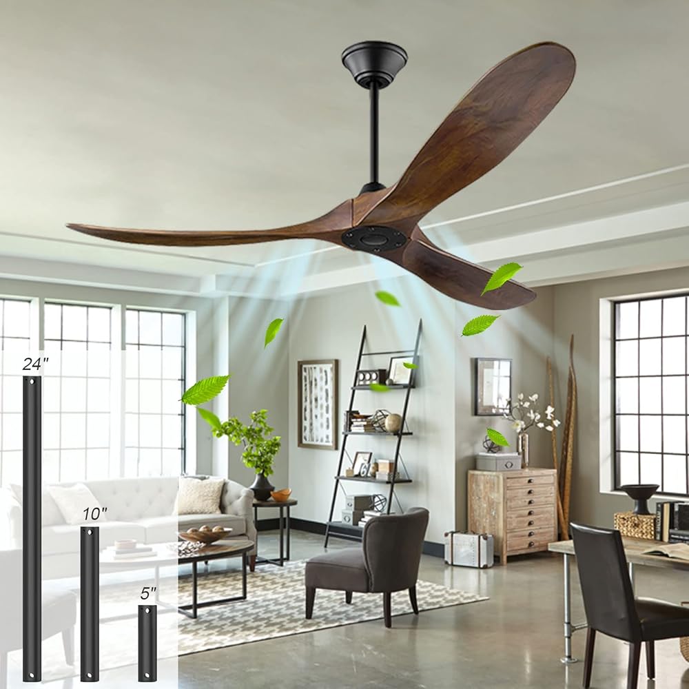 52 Inch Outdoor Ceiling Fans 3 Blade, Modern Indoor Ceiling Fan No Light with Remote Wood Propeller Ceiling Fan, Quiet DC Motor Ceiling Fan for Patio Porch Gazebo High Low Sloped Ceiling