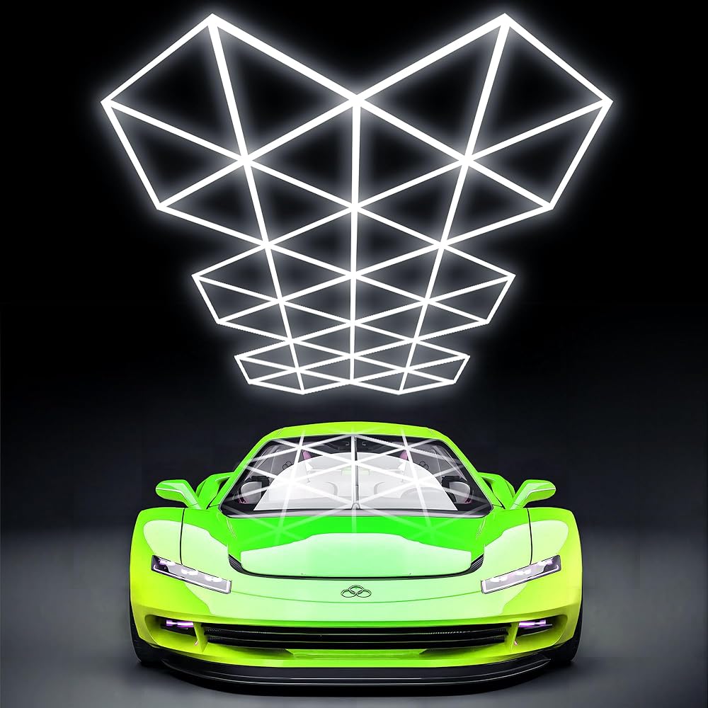 Hexagon LED Garage Workshop Light,6500K Cold White Hexagon Grid Shop Lighting with Inner Lock Extra Long Copper Needle Connertor,IP54,15.8 * 9.15FT