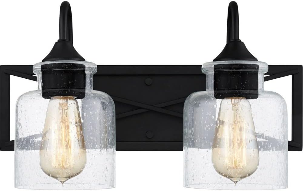 Quoizel BART8616MBK Bartley Transitional Clear Seedy Glass Medium Bath Vanity Wall Light, 2-Light 200 Total Watts, 9