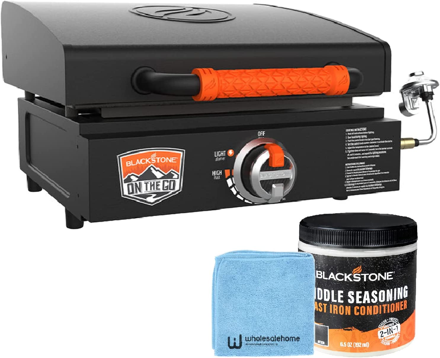 17 Inch Blackstone Griddle with Lid, Nonstick Tabletop Gas Griddle Outdoor with Seasoning & Conditioner and Wholesalehome Cloth Included