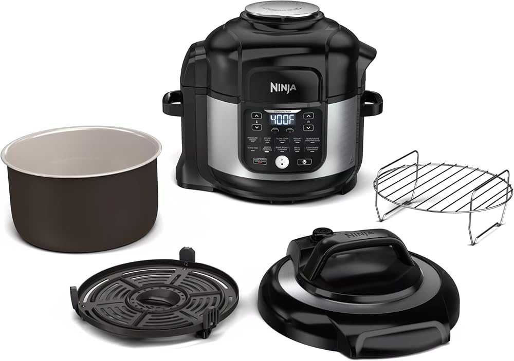 Ninja FD302 Foodi 11-in-1 Pro 6.5 qt. Pressure Cooker & Air Fryer that Steams, Slow Cooks, Sears, Sautés, Dehydrates & More, with 4.6 qt. Crisper Plate, Nesting Broil Rack & Recipe Book, Silver/Black