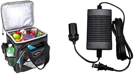 Koolatron Electric Portable Cooler Plug in 12V Car Cooler Bag 13L No Ice Camping Adjustable Shoulder Strap with 110 Volt AC to 12 Volt DC Power Adapter w/Circuit Breaker 5A DC Power Converter