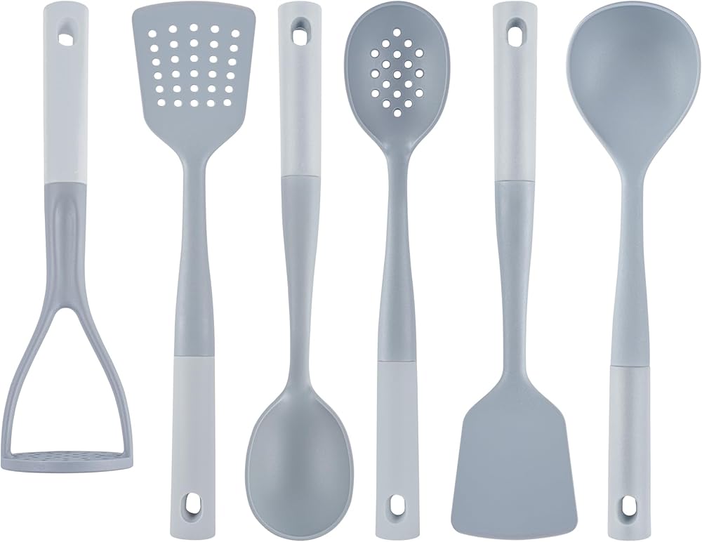 Met Lux Silicone Utensil Sets, 10 Nylon Head Cooking Utensil Sets - 6 Pieces Per Set, High-Heat Tolerance, Gray And White Nylon Kitchen Utensils, For No-Stick Cookware - Restaurantware