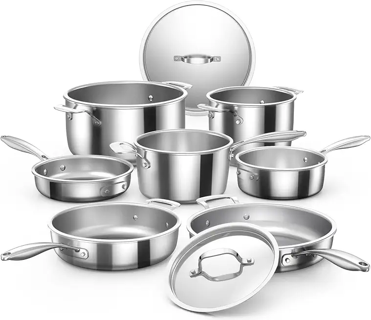 Pro-Smart 9pc Stainless Steel Cookware Set, Heavy-Duty Tri-Ply 3.1mm Thickness, 18/10SS, Space Saving Nestable Design, Stay-Cool Handles, Induction-Ready, Works on All Cooktops, 20Yeär Wärranty