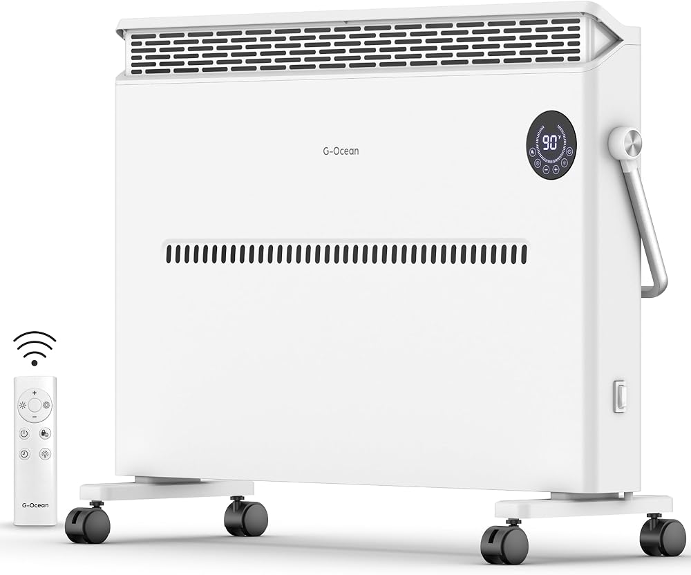 Space Heater for Large Room, Convection Panel Heater 1500W Quiet Heating for Indoor Use, Electric Wall Heater with Remote, Digital Thermostat, 12H Timer, Overheat & Tip-Over Protection