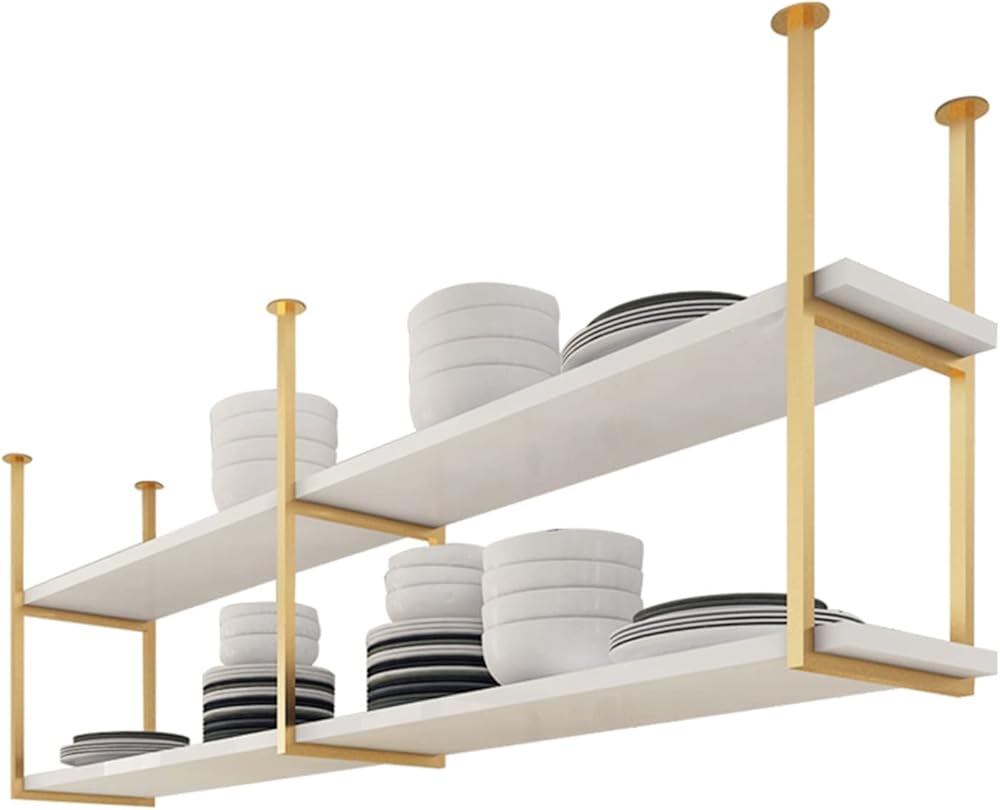 Kitchen Pot Pans Storage Rack Ceiling Hanging Wine Holder Gold Metal Frame Decorative Wall Shelf Flower Stand for Kitchen Restaurant Bar Balcony (Size : 150x30x80cm)