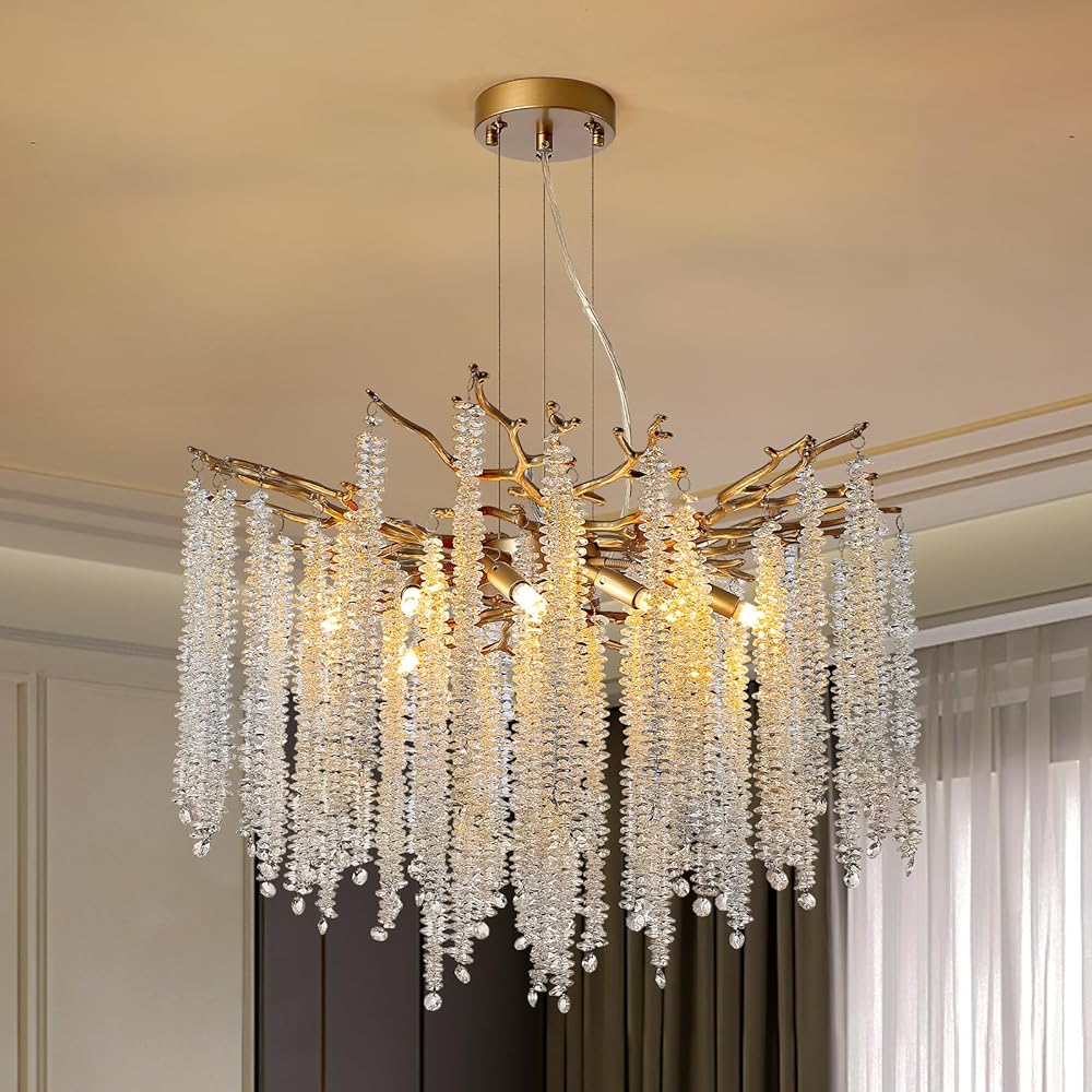 Modern Tree Branch Crystal Chandelier Luxury Gold Raindrop Pendant Lighting 23.6