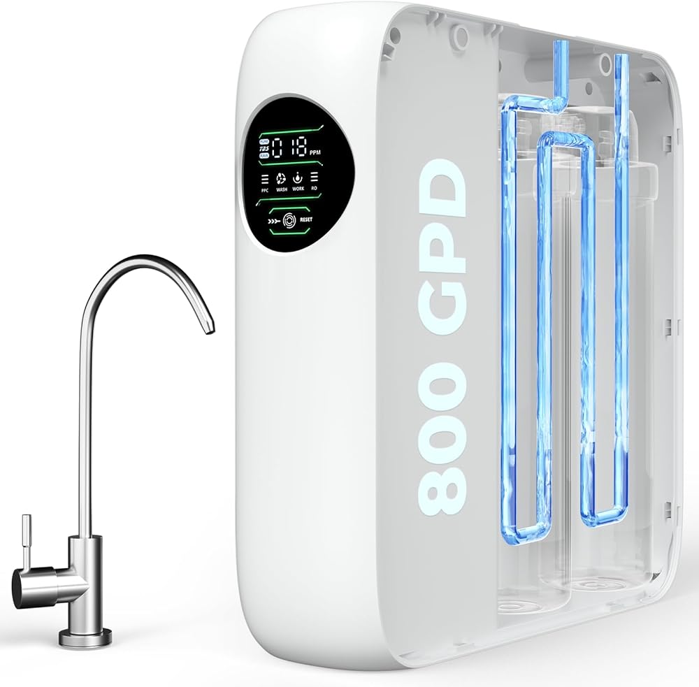 Reinmoson 𝟴𝟬𝟬𝗚𝗣𝗗 Reverse Osmosis System NSF Certified TDS Reduction, 7 Stage Tankless Reverse Osmosis Water Filter System Under Sink 2.5:1 Pure to Drain RO Water Filtration System