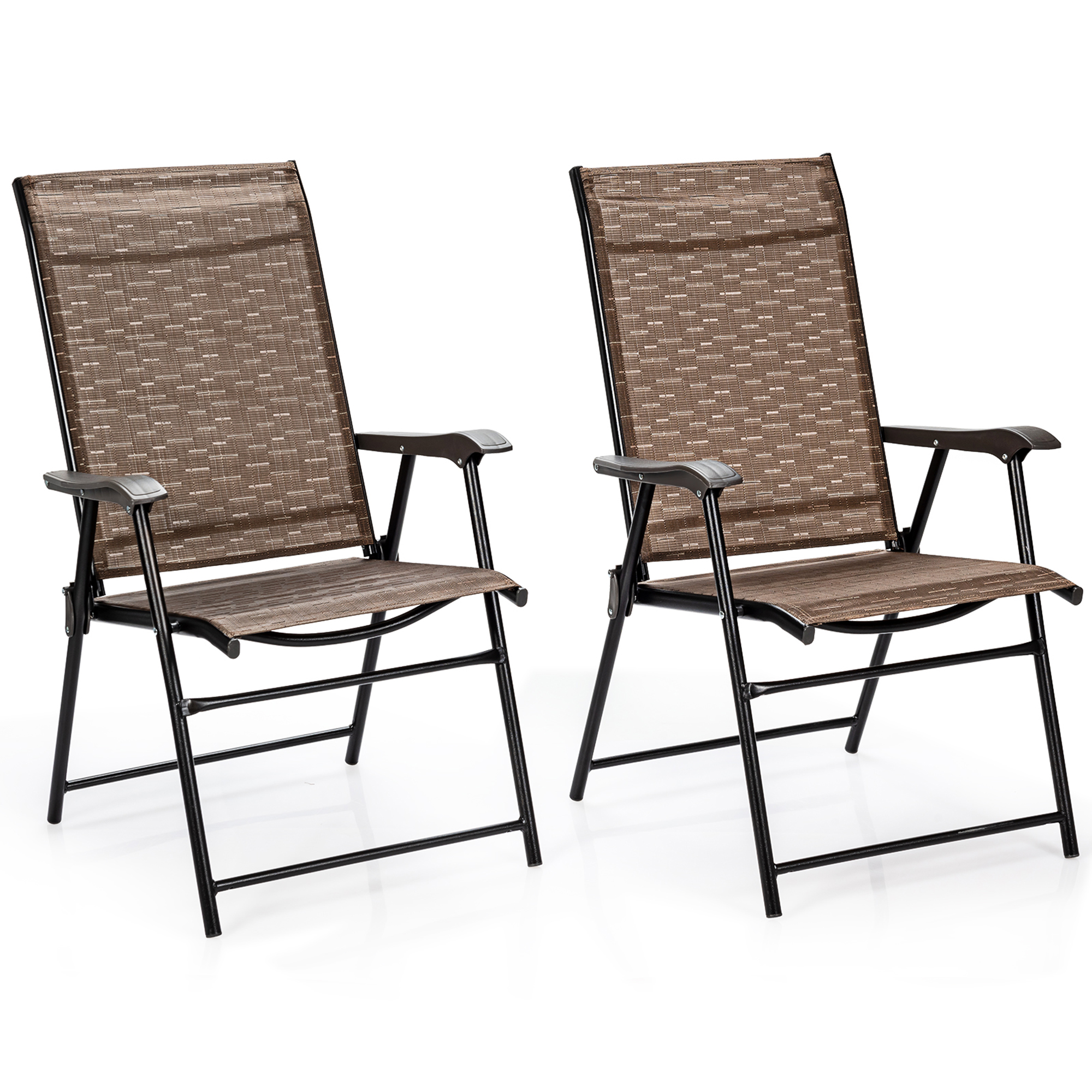 Gymax Set of 2 Folding Portable Patio Chairs Yard Outdoor w/ Armrests & Backrest