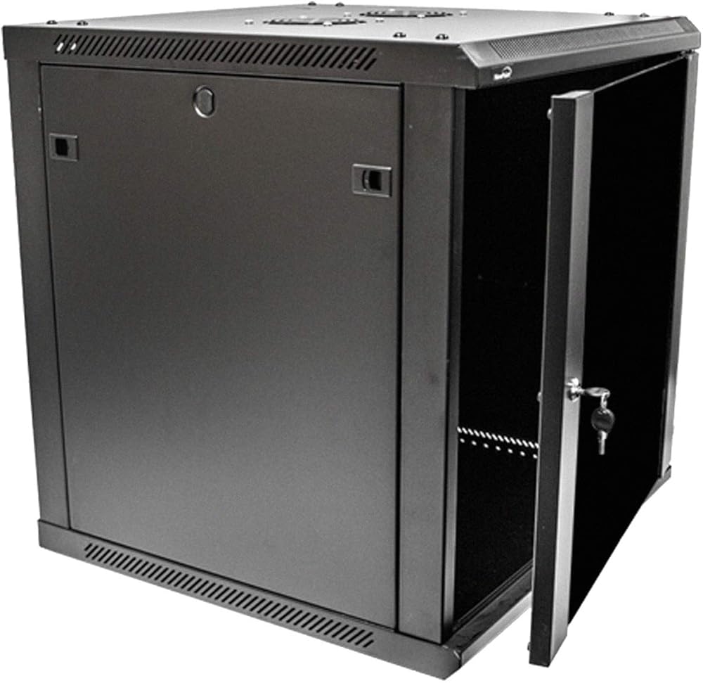 NavePoint 12U Server Rack Enclosure - 23.6” Deep, 12U Wall Mount Network Cabinet with Locking Glass Door for 19” IT Equipment, 12U Network Rack with 2 Fans, Removable Side Panels, Black