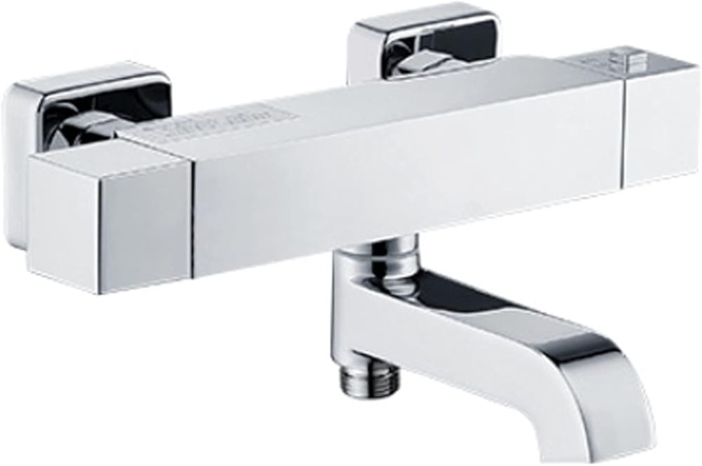 Bathtub Faucet, Copper Square Shower Faucet, Double Handle Thermostatic Tub Filler, Wall-Mounted Bathroom Mixer Tap, Mixing Valve Shower Set, Mirror Plating,A