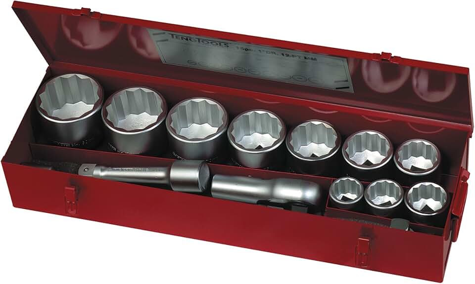 Teng Tools 15 Piece 1 Inch Drive 12 Point Metric Socket Set (36mm - 80mm) - M1115MM, Silver