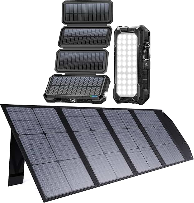 BLAVOR 20,000mAh Solar Power Bank Black with 4 Solar Panels Plus 120W Solar Panel