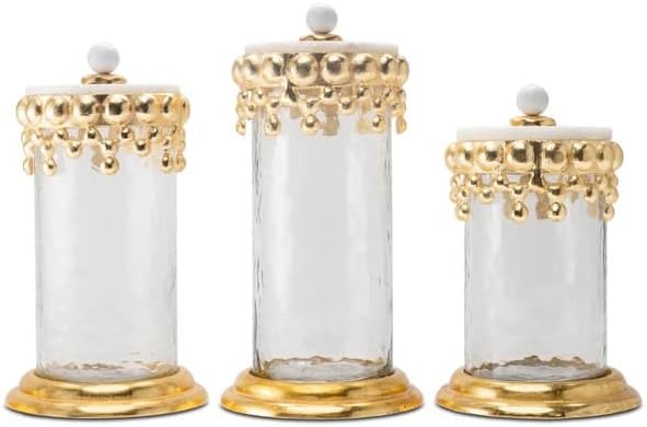 3 Piece Gold Canisters Sets For The Kitchen, Kitchen Jars With See Through Window | Coffee Container, Tea Organizer, And Sugar Canister, Kitchen Canisters Set of 3 / Marble with Gold