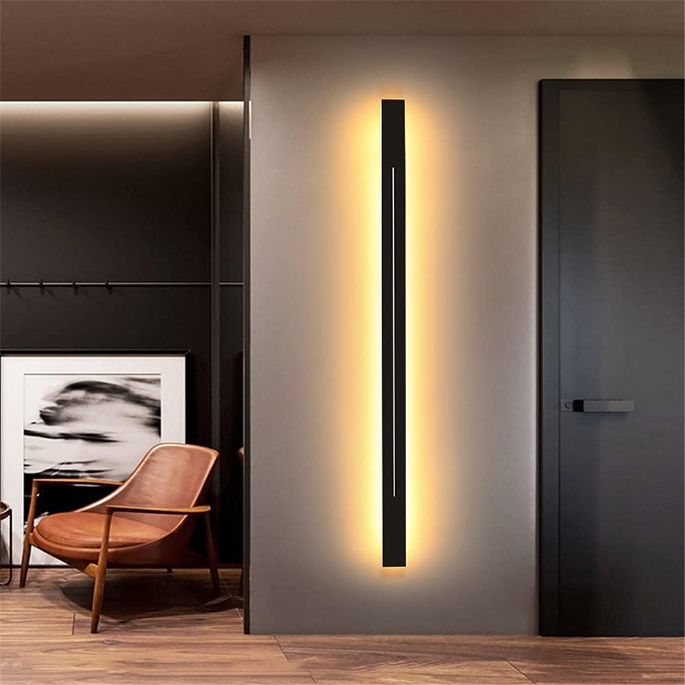 NIUYAO Elongated Bar Shape LED Wall Light Kit Minimalist Arcylic Wall Mount Lamp 3 Color Light Sconce Light Indoor Decoration -Black 47