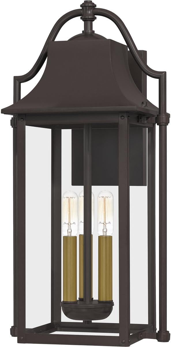 Quoizel Coastal Armour MAN8411WT Manning Transitional Clear Glass Large Outdoor Wall Lantern, 3-Light 180 Total Watts, 21