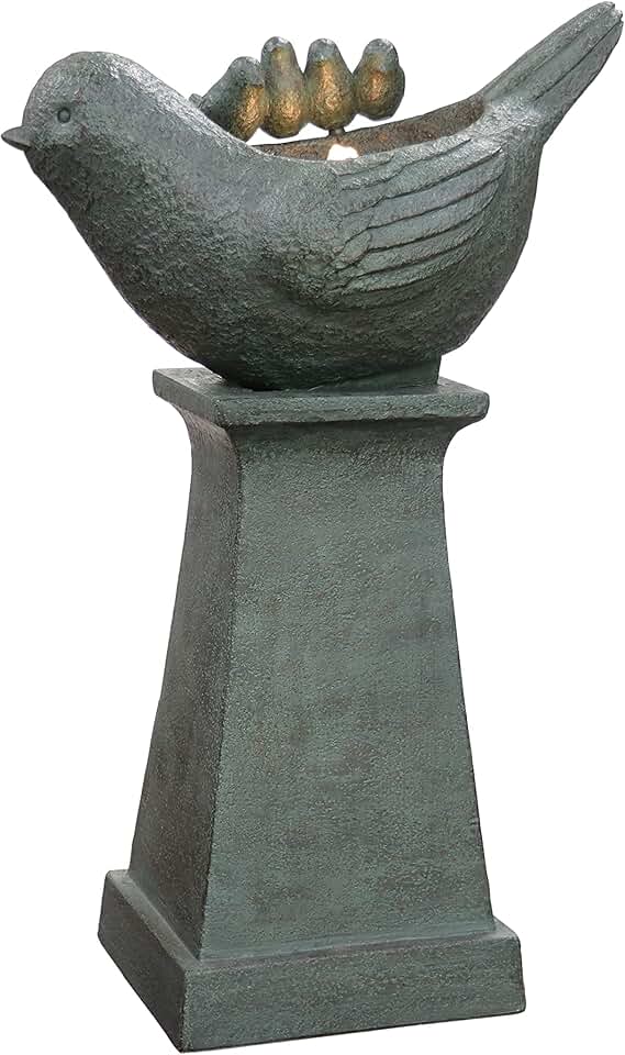 Hi-Line Gift Ltd. Lighted Bird Bath Fountain Outdoor with Warm White LEDs, Gray