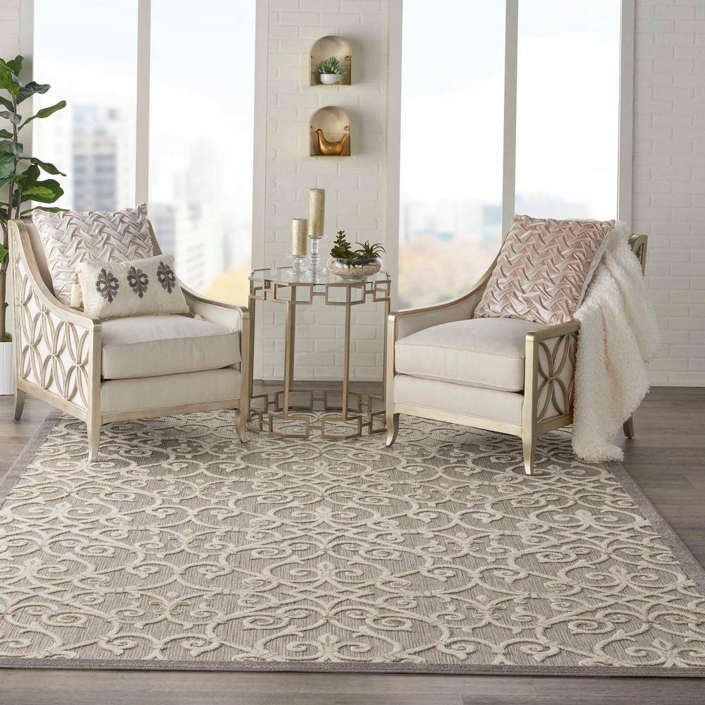 Nourison Aloha Natural 10 ft. x 13 ft. Moroccan Modern Indoor/Outdoor Patio Area Rug