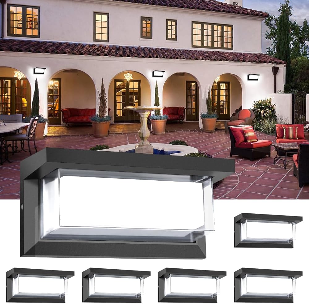 LEDMO Outdoor Wall Lights Modern Aluminum Exterior Light for House with Acrylic Shade 6000K IP65 Waterproof Porch Light Outdoor Sconce Wall Mount for Garage Farmhouse Front Door Patio Coach (6 Pack)