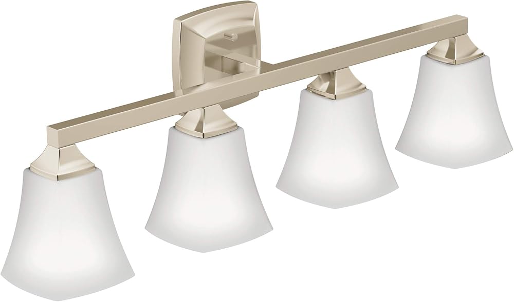 Moen YB5164NL Voss 4-Light Dual-Mount Bath Bathroom Vanity Fixture with Frosted Glass, Polished Nickel