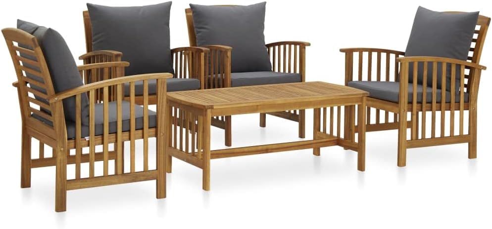 Vintage Style 5 Piece Patio Lounge Set with Cushions,Patio Decor,Outdoor Conversation Set,Assembly Required,Ideal to be Placed in Garden, Patio, Balcony, Poolside, Backyard, Lawn, Solid Acacia Wood