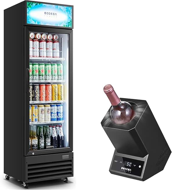 BODEGACOOLER Commercial Merchandiser Refrigerator, Glass Door Display Refrigerator,Upright Beverage Display Cooler with Soft LED Light, Adjustable Shelves and Drink Organizers, 9 Cu. Ft,Black