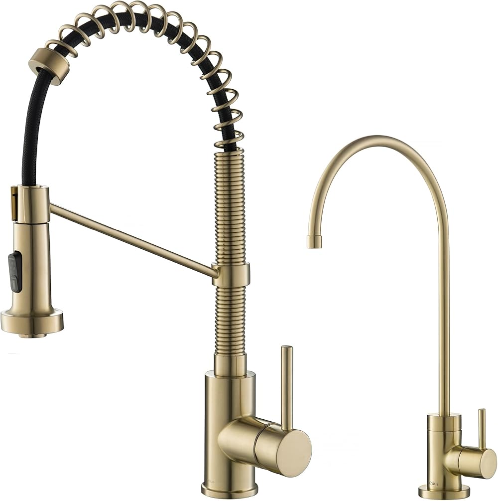 KPF-1610-FF-100BG Bolden Commercial Style Pull-Down Kitchen Purita Water Filter Faucet Combo, Brushed Gold, 18
